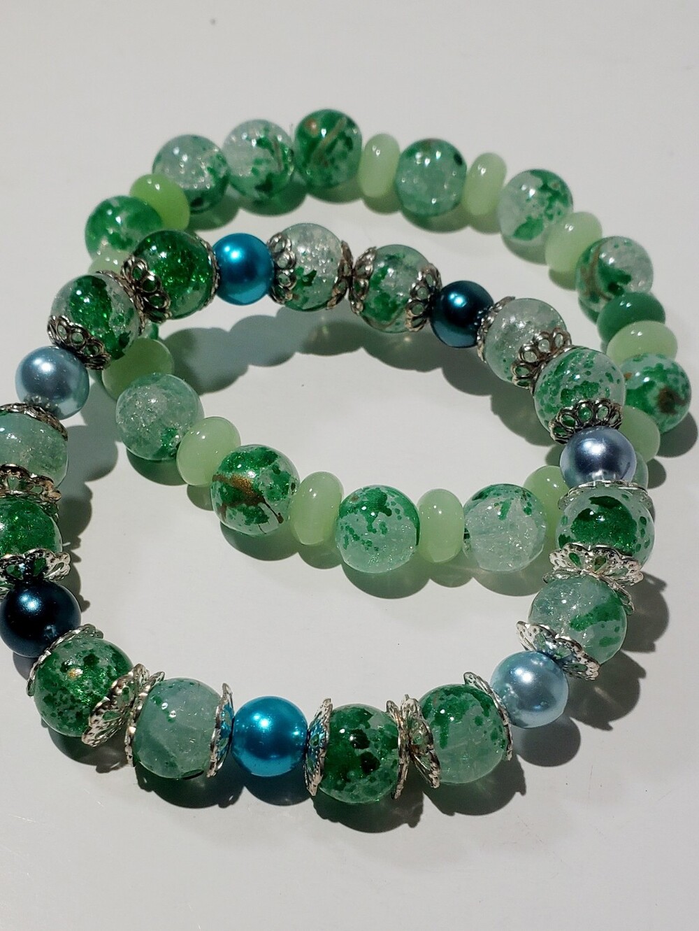 Green Beaded Stretch Bracelet Set - Fashion Jewelry